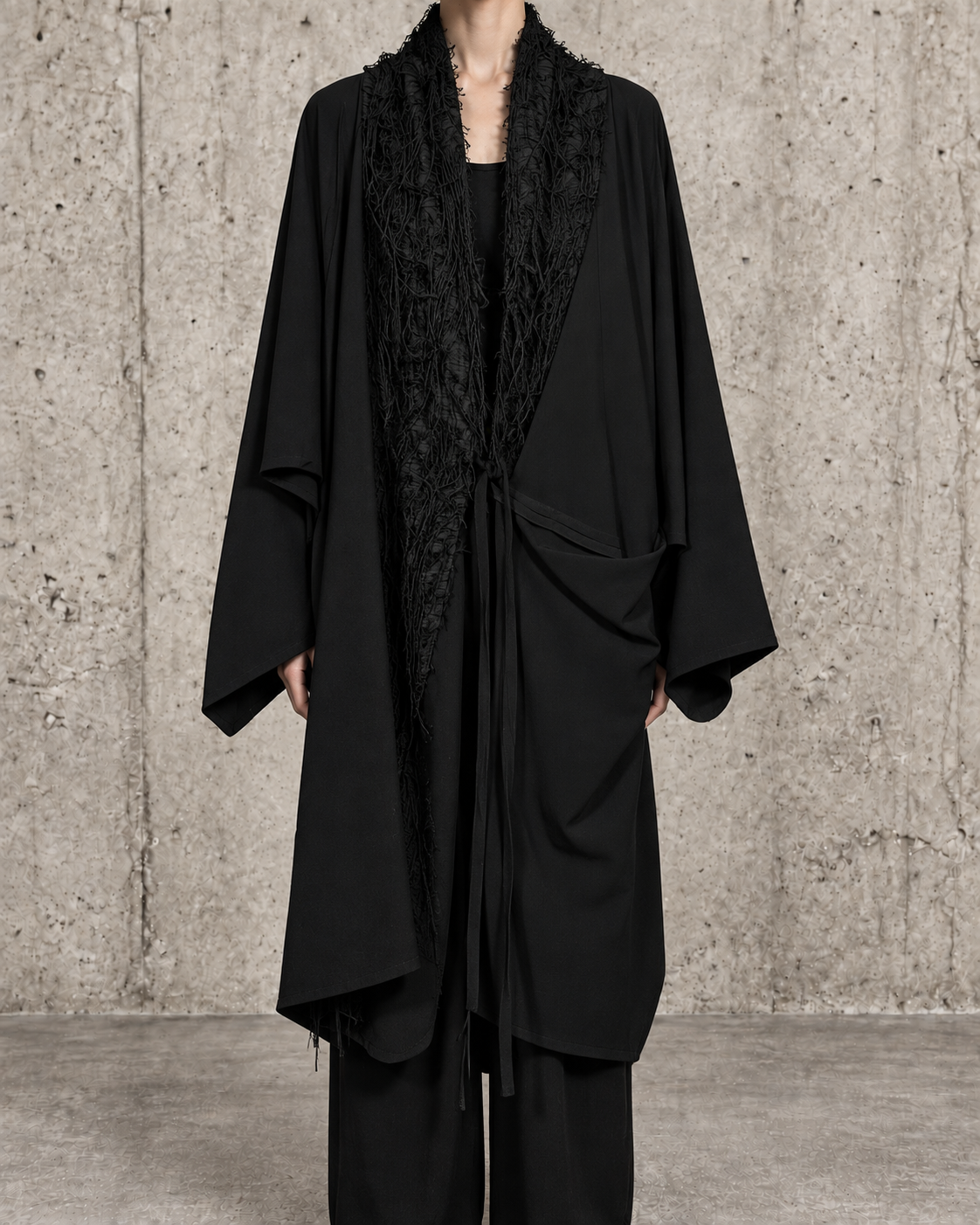 Chaqueta larga texturizada negra Manesera