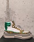 Zapatilla con plataforma blanca y verde metalizado Bardasú